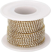 Catenella elegante a cristalli da 10m per decorazione di abiti e creazione di gioielli - Nastro lucido con diamanti bianchi e decorazioni dorate