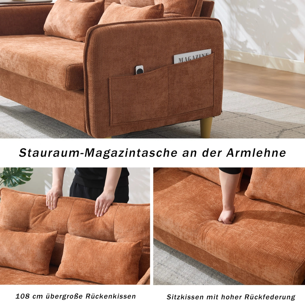 DIVANO 2 POSTI 127 cm in Chenille Marrone con braccioli