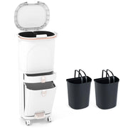 Pattumiera da cucina a 3 scomparti, 42 l, pattumiera con ruote, pattumiera a pedale con cassetto, pattumiera con coperchio, pedale e maniglia, sistema di raccolta differenziata della