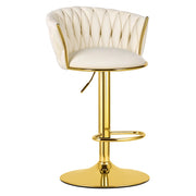 Sgabello da bar Mig in velluto beige e metallo dorato