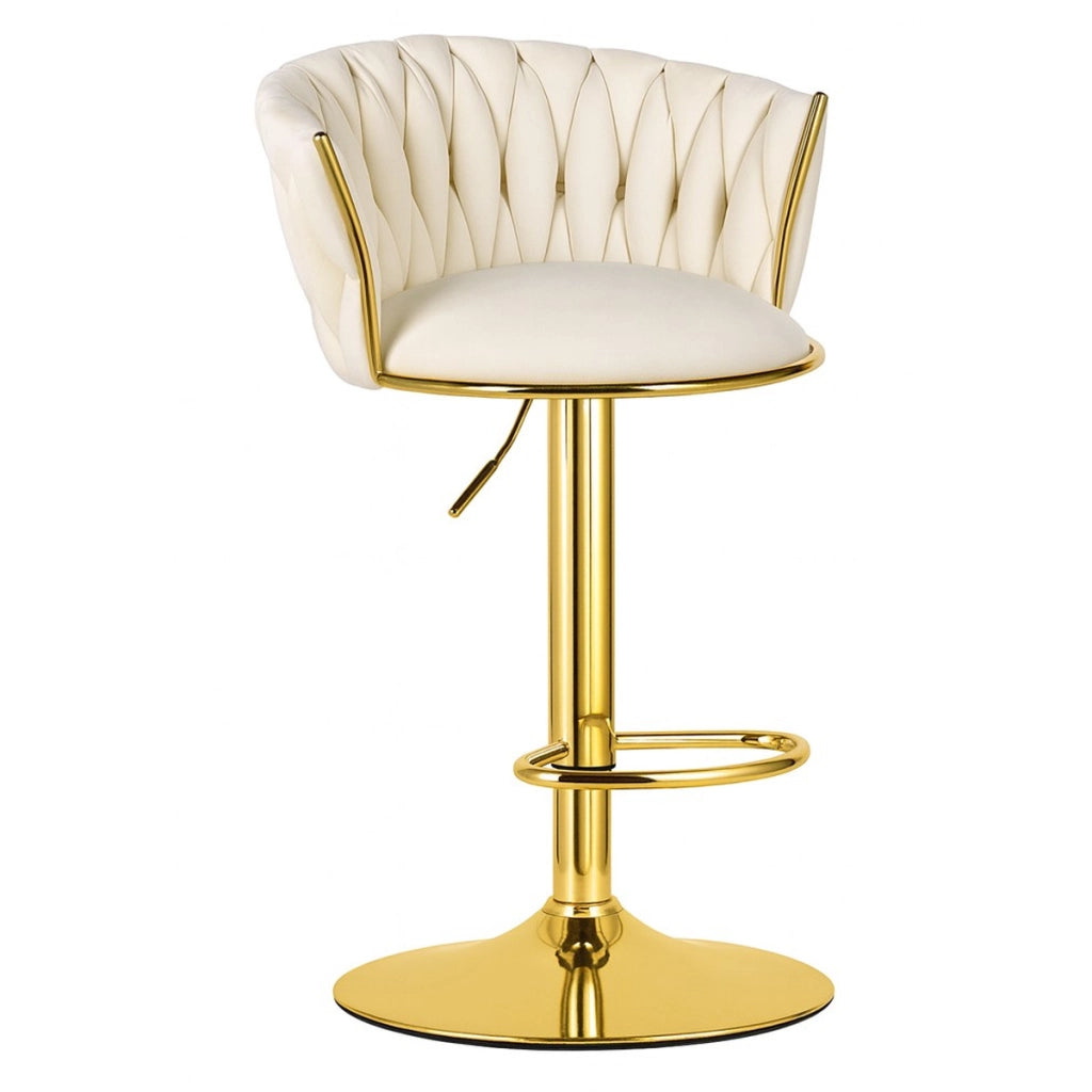 Sgabello da bar Mig in velluto beige e metallo dorato