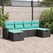 Set Divano da Giardino 6 pz con Cuscini Nero in Polyrattan