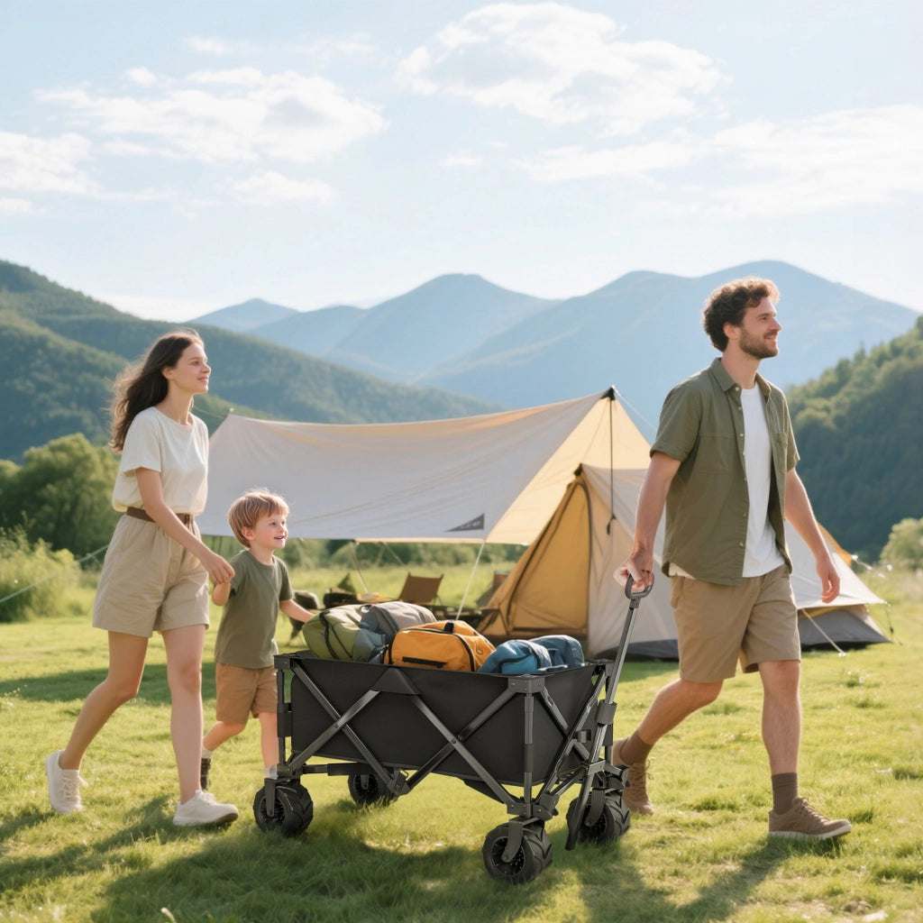 Carro Pieghevole per Spiaggia con Ruote 360¡ã ¨C Zephmum ¨C 108x55x55 cm Nero