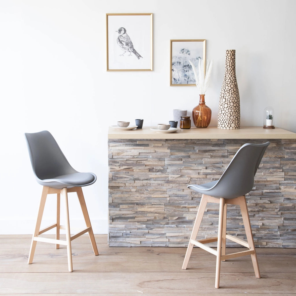 Set di 2 sgabelli scandinavi SVEN grigio con cuscino
