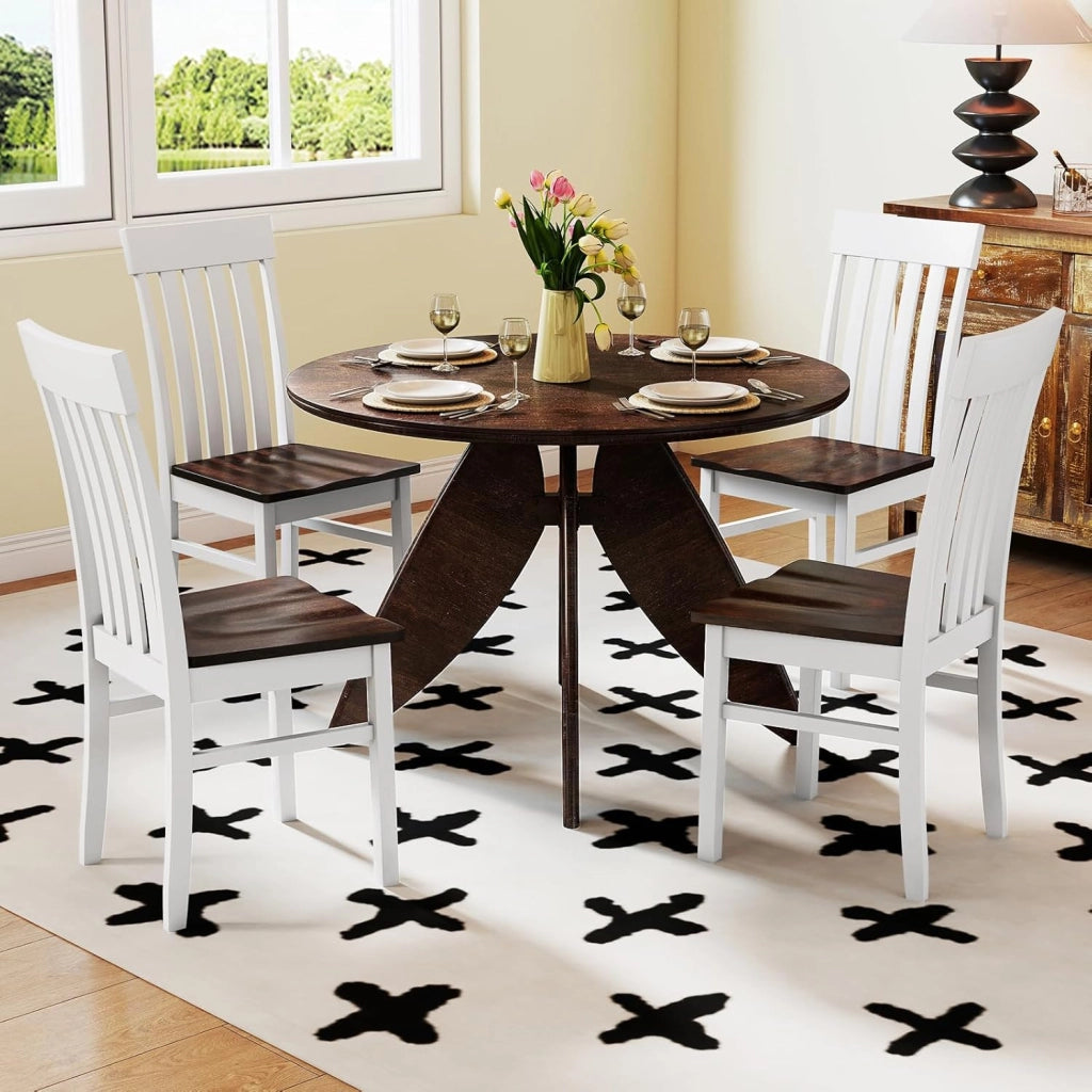 Set di 2 sedie da sala da pranzo, sedie da cucina con schienale cavo e seduta profilata in legno di gomma, sedie supplementari in stile rustico per soggiorno e ristorante (noce)