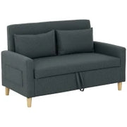 Divano 2 Posti con Spazio Portaoggetti e Cuscini, in Tessuto Effetto Lino e Legno, 135x72x84 cm, Grigio Carbone