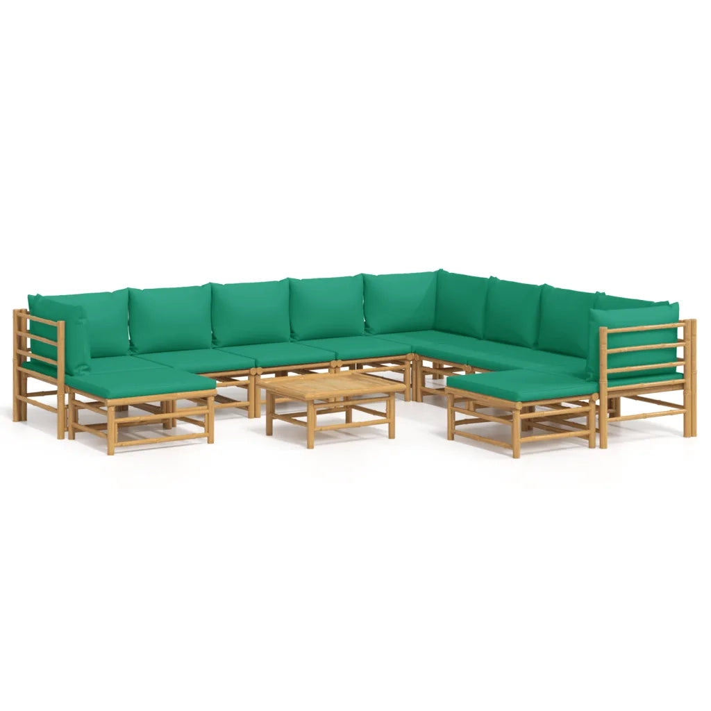 Set Salotto da Giardino 11pz con Cuscini Verdi Bambù 3155161