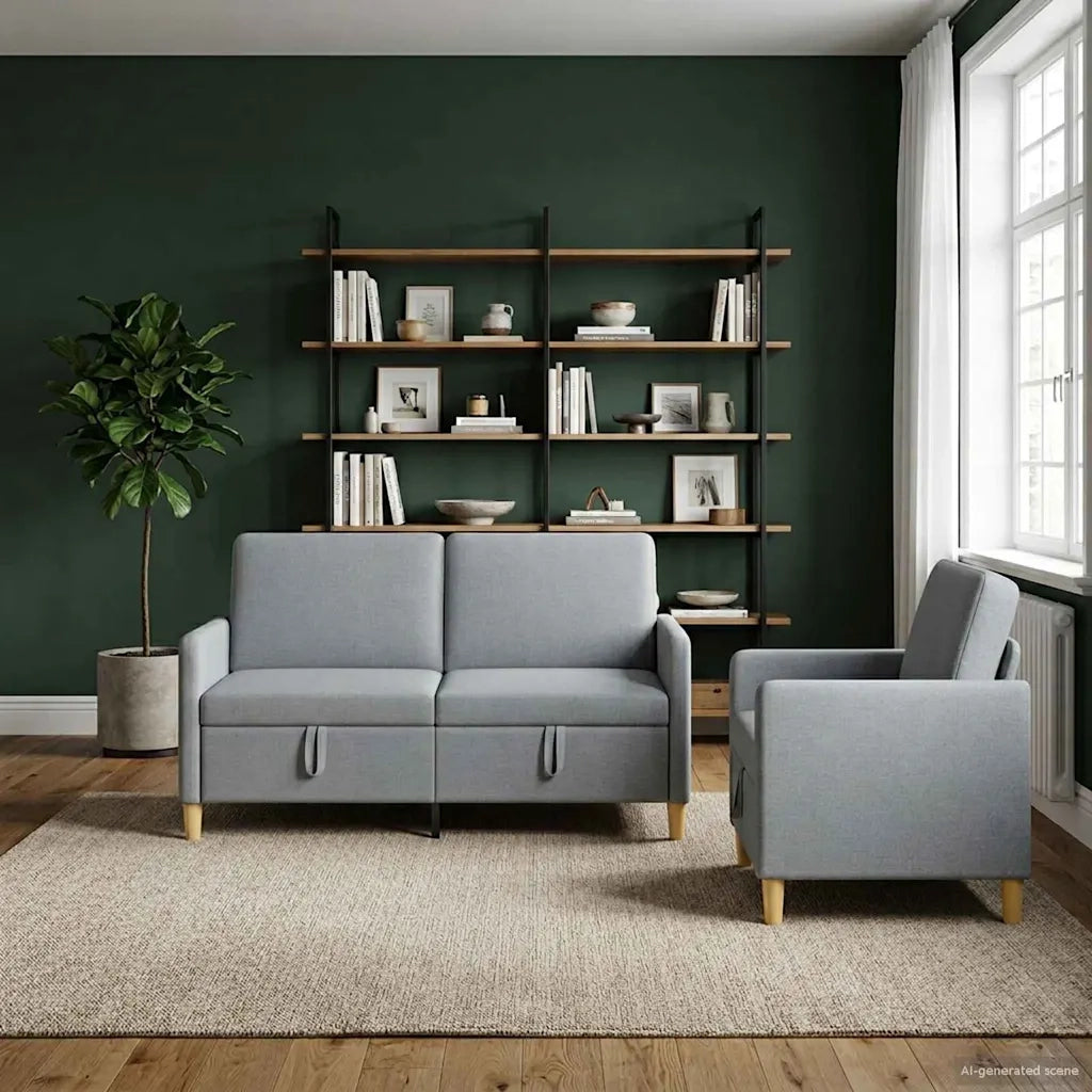 Set di Divani con Storage 2 pcs Grigio Chiaro Poliestere 3429176