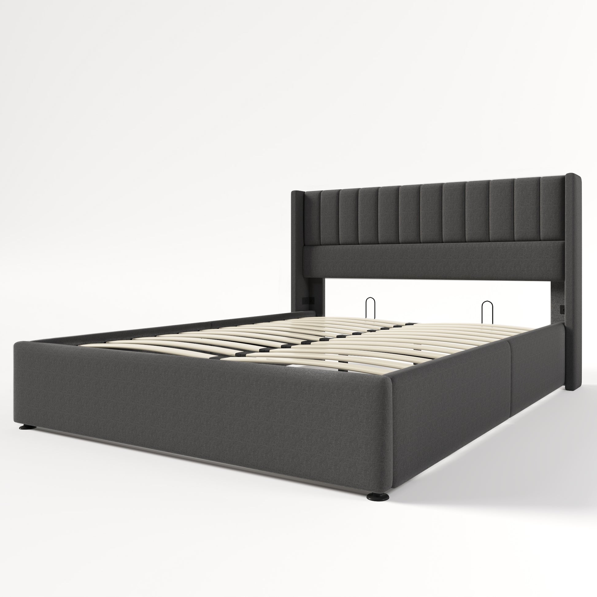 Letto singolo 90x200 - Xylo - Grigio con USB-C e materasso incluso