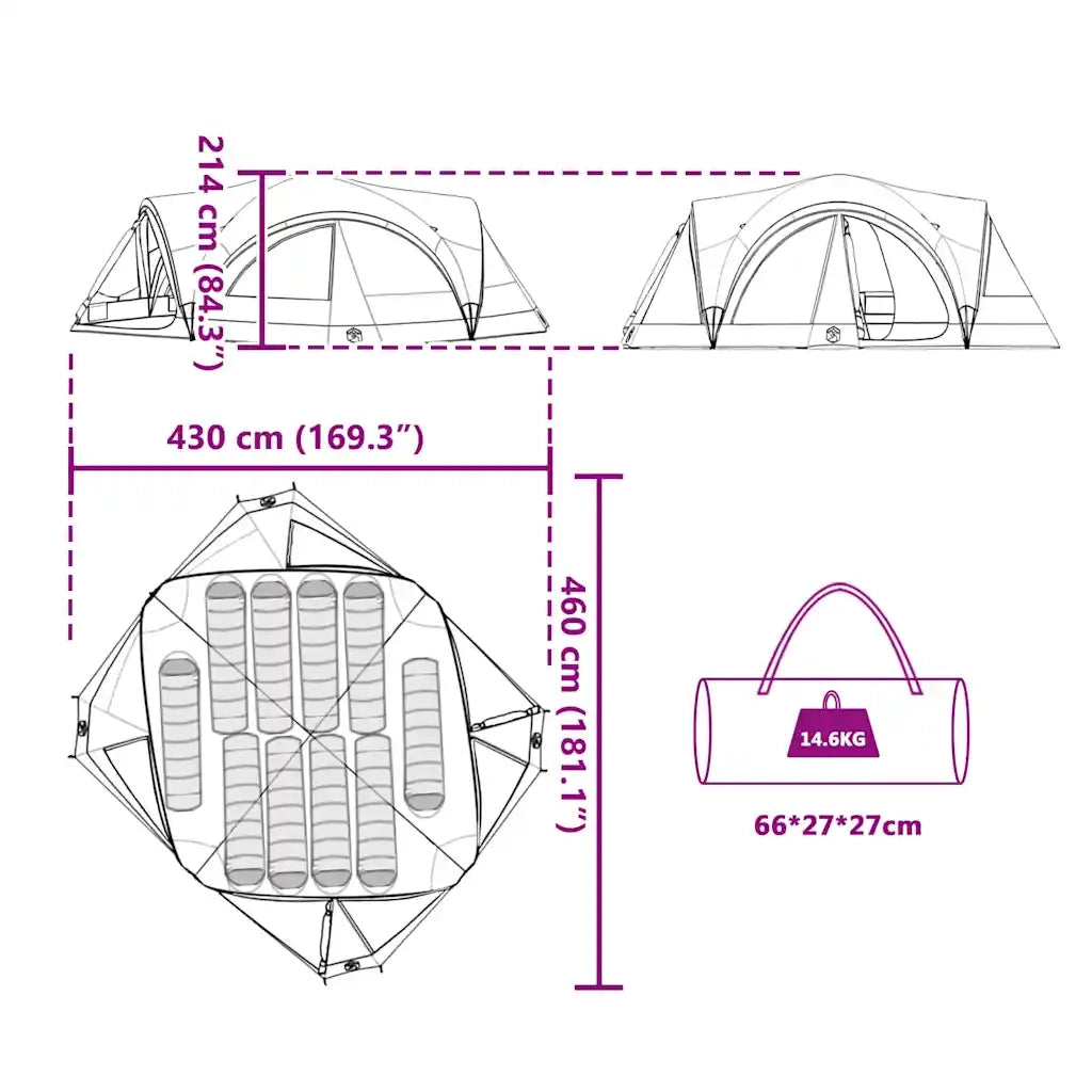 Tenda per famiglie 10 persone Blu e Grigio 460 x 430 x 214 cm 42004081