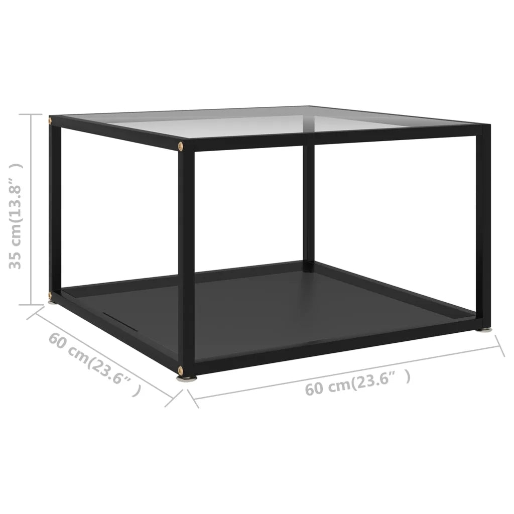 Tavolino da Salotto Trasparente e Nero 60x60x35cm in Vetro Temperato