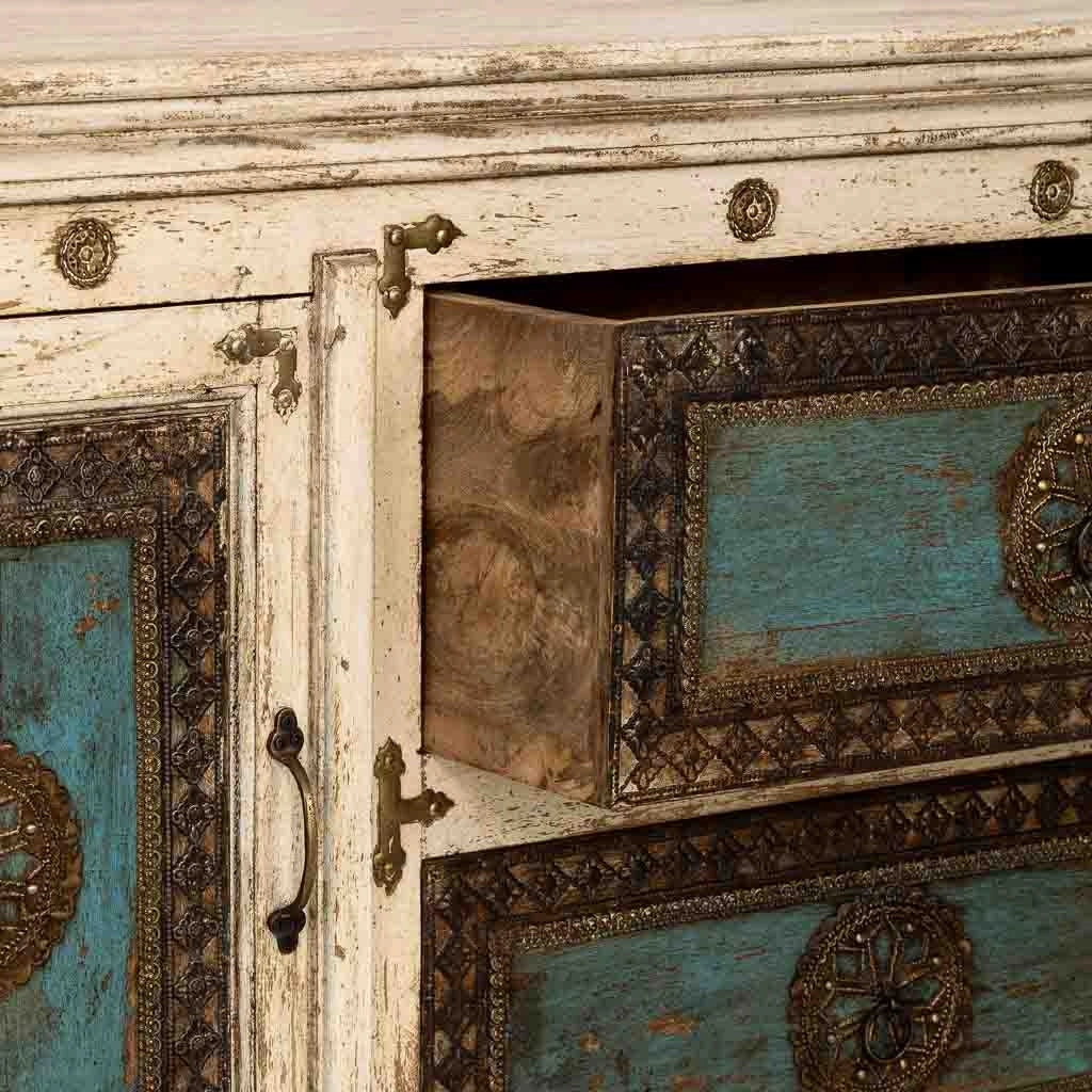 Credenza in legno artigianale, 165x45x76h cm, bianco