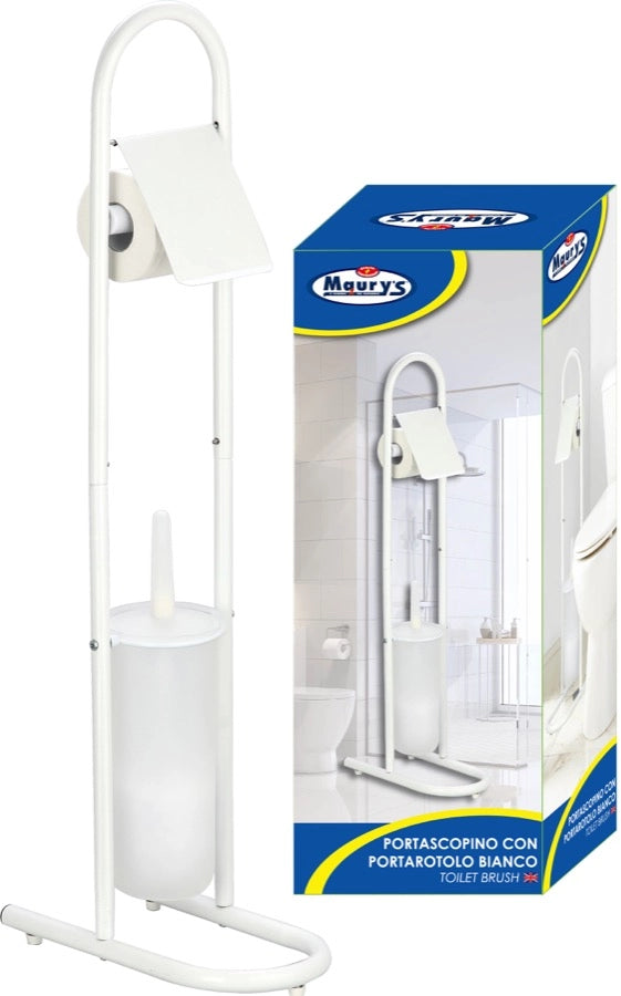 MAURY'S PORTA SCOPINO CON PORTA ROTOLO AUTOPORTANTE IN ACCIAIO BIANCO