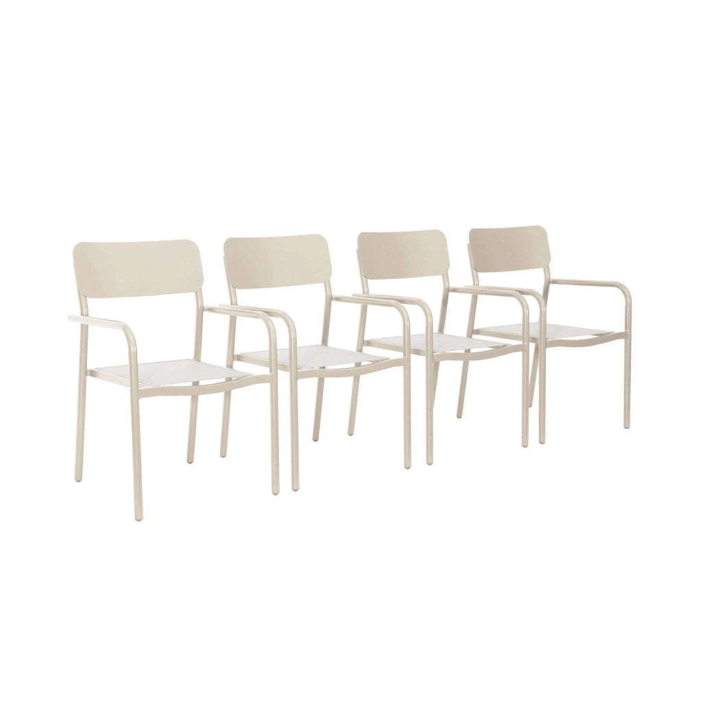 Set 4 sedie da giardino impilabili in alluminio e textilene, beige
