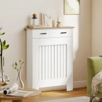 Copritermosifone a Doghe Antiribaltamento con Cassetto, in Legno, 78x19x97 cm, Bianco