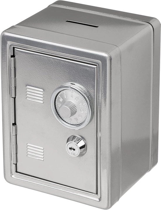 Cassa di risparmio sicura - 1 pezzo - argento - metallo verniciato - 16 x 11,5 x 10 cm