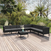 Set Divani da Giardino 9 pz con Cuscini in Polyrattan Nero 3094461