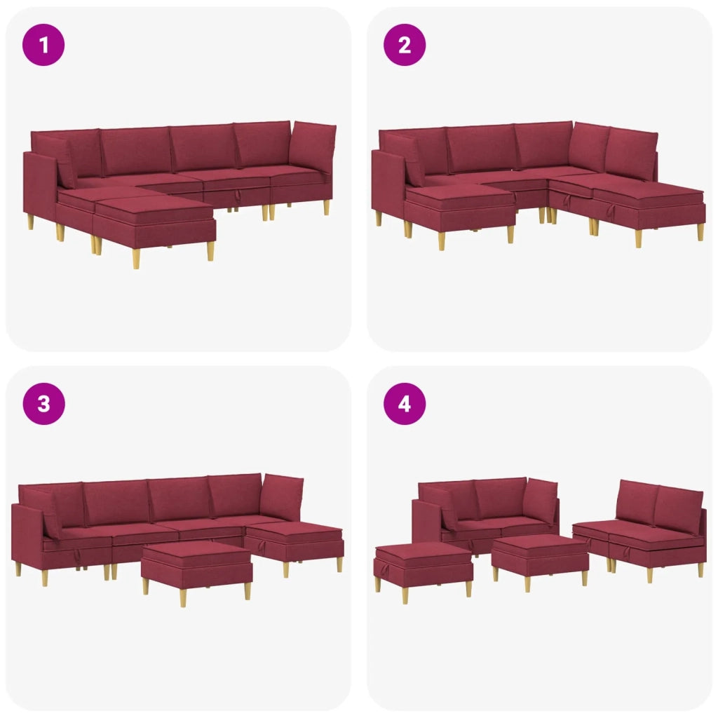 Set di mobili per il soggiorno 6 pcs Rosso Vino Tessuto 3413692