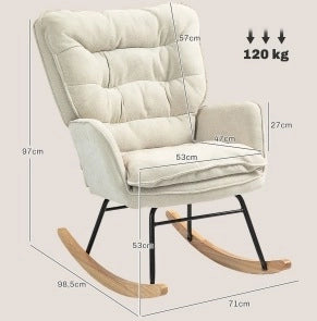 Poltrona a dondolo 71x98，5x97 cm in poliestere beige con braccioli