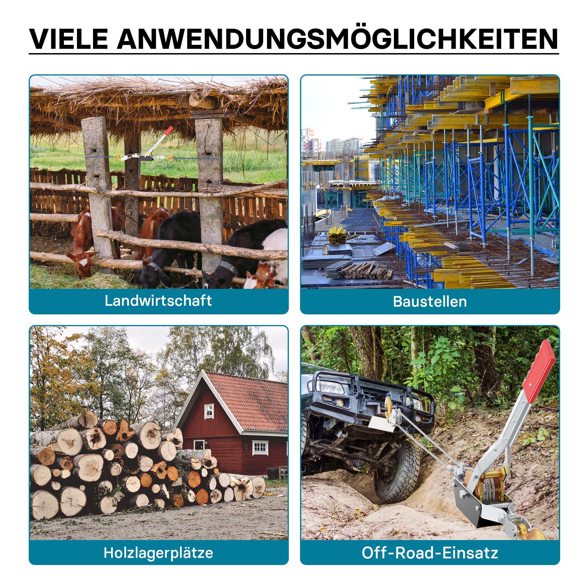 Paranco a leva max 4000 kg 3 m 2 ganci di carico Argano manuale a fune