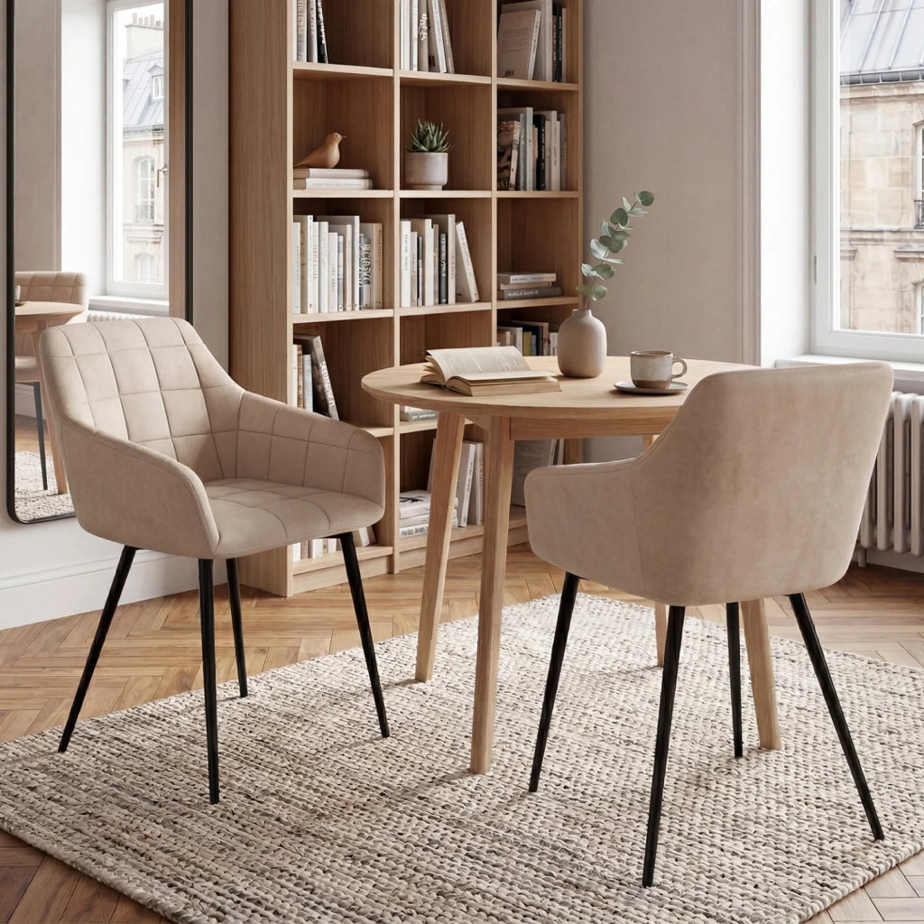 IDMarket - Lote de 2 sillas de comedor MADY de terciopelo beige con reposabrazos
