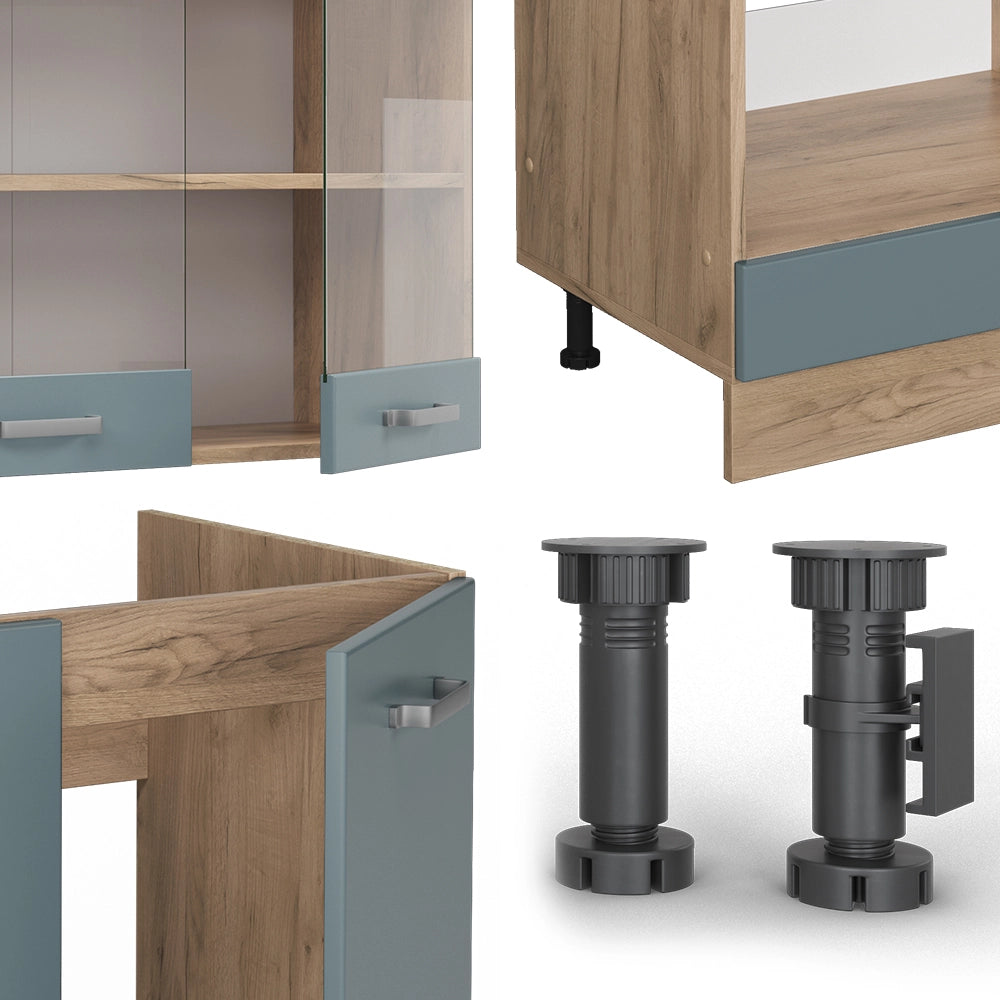 Vicco Cucina angolare completa Rovere blu-grigio/oro 227 x 287 cm , PL Antracite