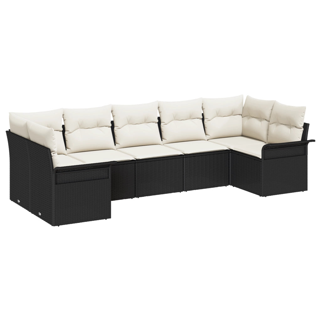 Set di divani da giardino 7 pezzi con cuscini rattan nero poli