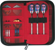 Cassa per Dardi Maxi Portafoglio - Capacità di Riposo Elastico - 14 Tasche per Accessori - Nero Argento Rosso - Chiusura a 3 Slittini