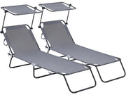 Set di 2 lettini prendisole pieghevoli "Lazy" - Con parasole - Grigio