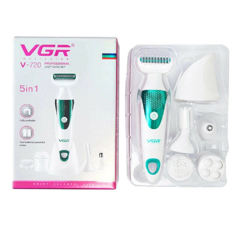 Trade Shop - Vgr V-720 Kit Epilatore 5in1 Donna Trimmer Rasoio Testine Intercambiabili -