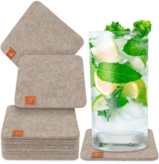 Design vilten sottoporta, rotondi o quadrati, per bicchieri | Sottoporta in Oekotex per bicchieri, 10 sottoporta per bicchieri, candele, tazze, bar, vetro | Decorazione da tavola