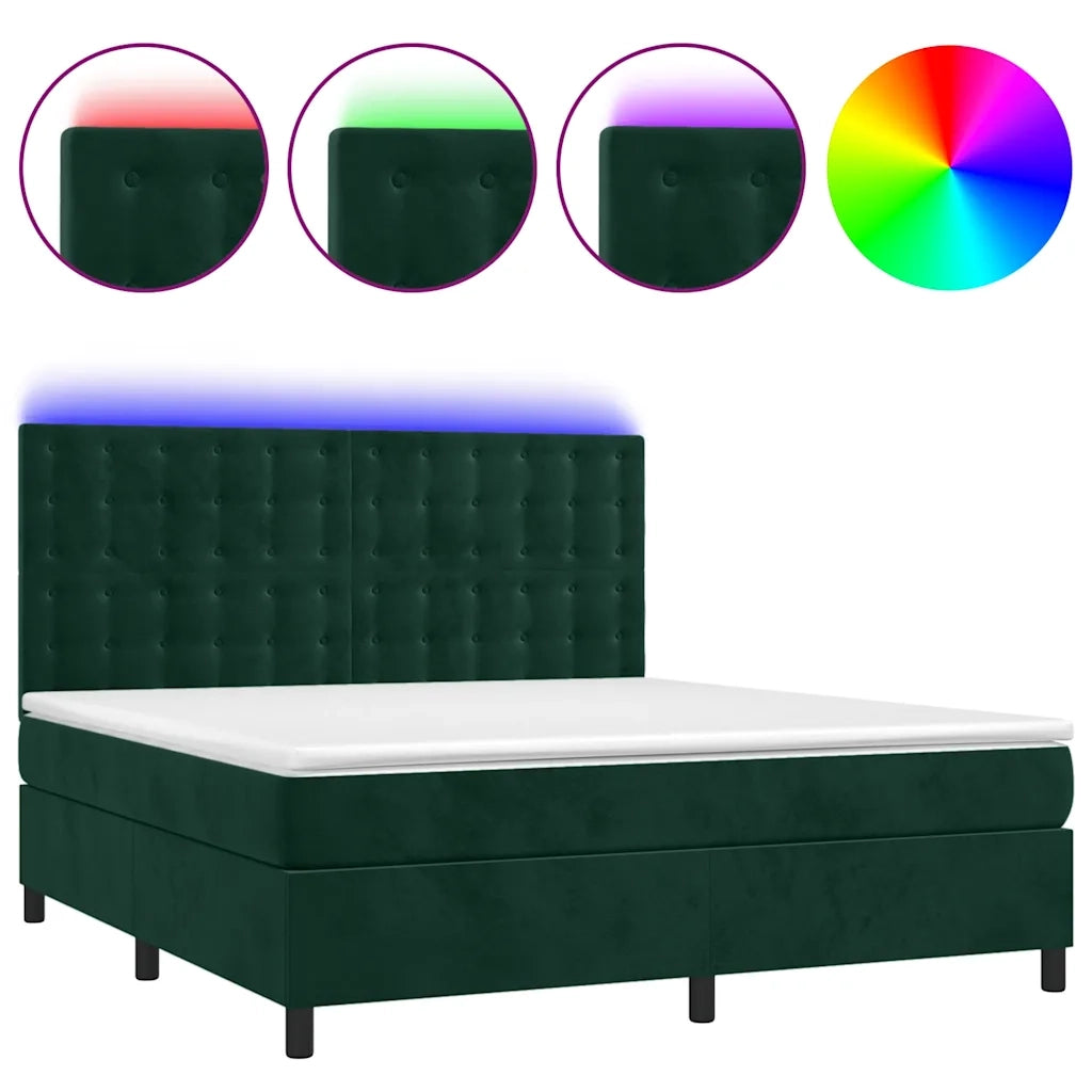 Letto a Molle con Materasso e LED Verde Scuro 160x200cm Velluto 3136374