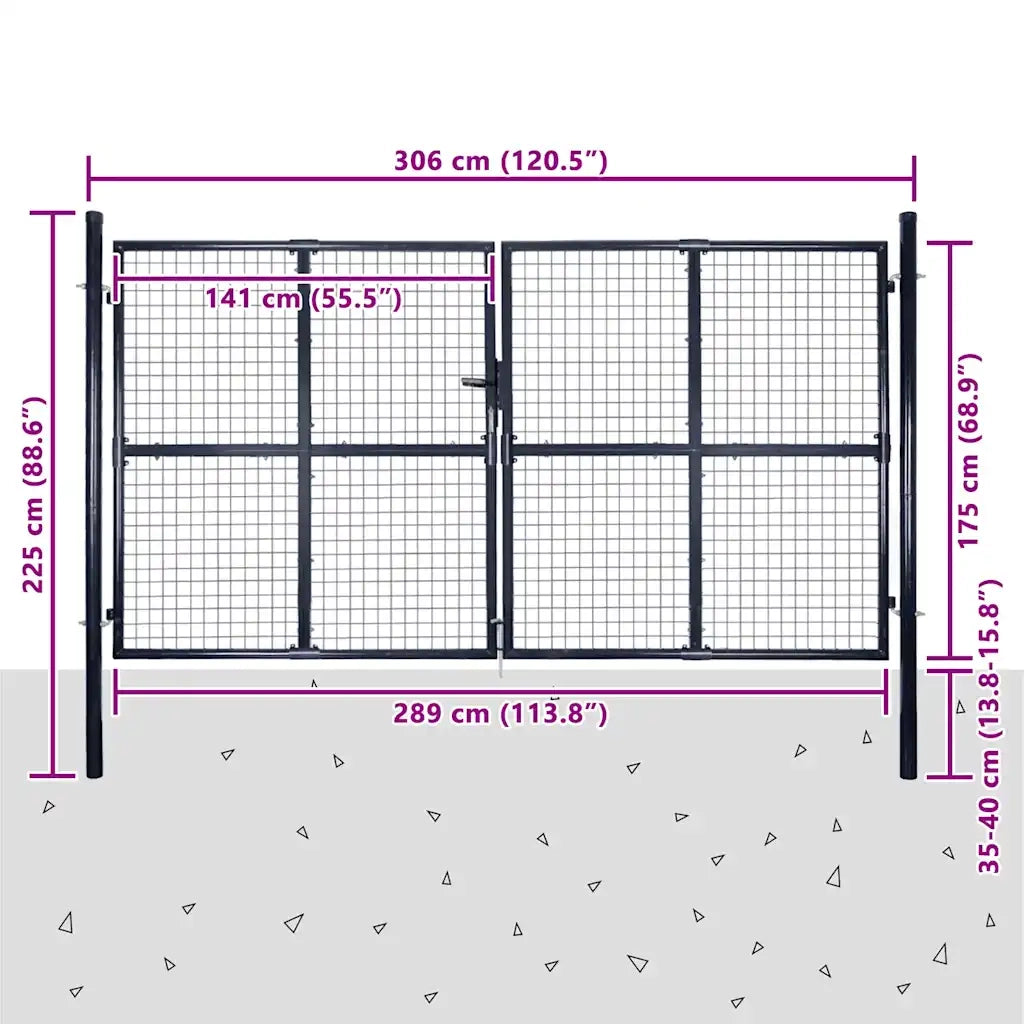 Cancello per Giardino Rete in Acciaio Zincato 289x175 cm Grigio cod mxl 40952