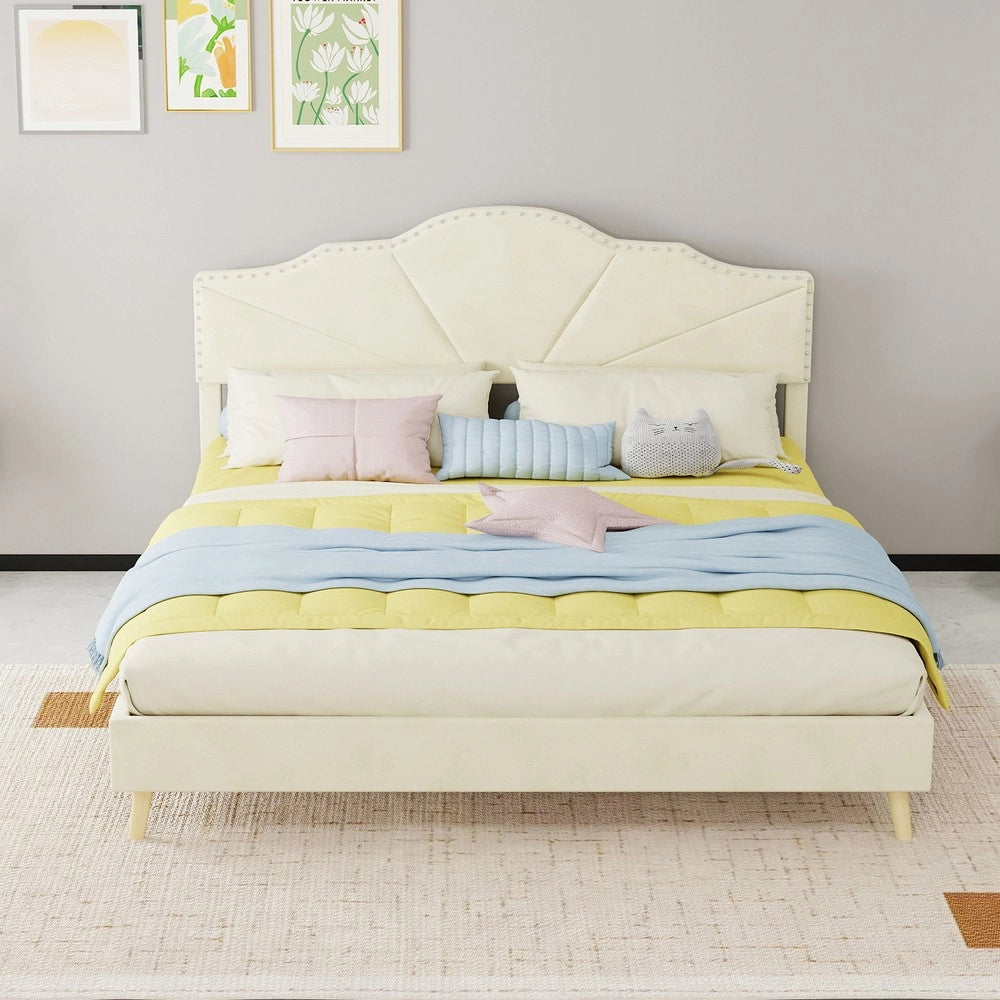 Letto Contenitore Imbottito con Materasso ¨C MINIMAL ¨C Velluto Beige 160x200
