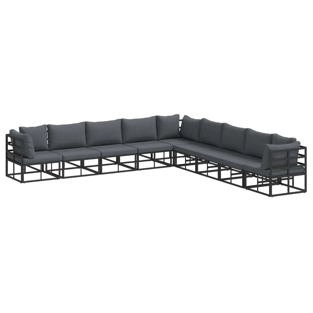 Set Divano da Giardino con cuscino 9 pcs Nero Alluminio 3378876