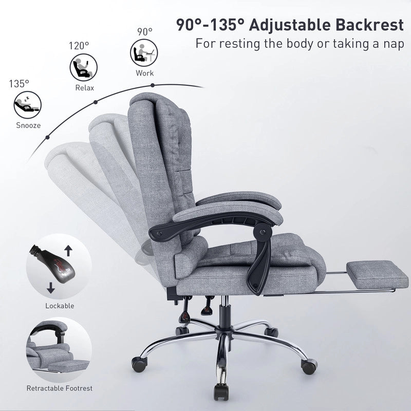 Sedia da ufficio con poggiapiedi, sedia da ufficio ergonomica , sedia per computer in pelle PU, girevole e inclinabile, grigio scuro