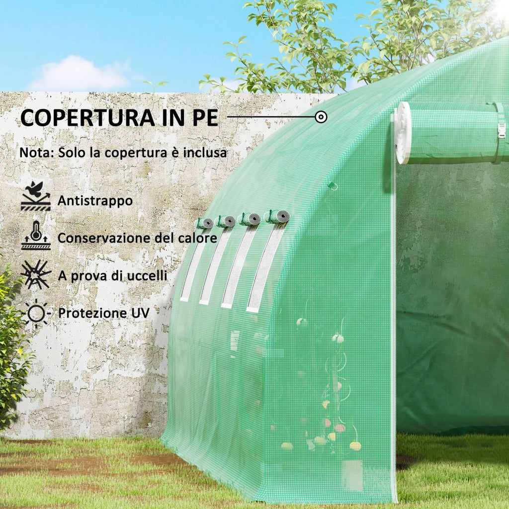 Telo Serra in PE con 8 Finestre. Porta Avvolgibile e Bordi Interrati. 4x3x2 m. Verde