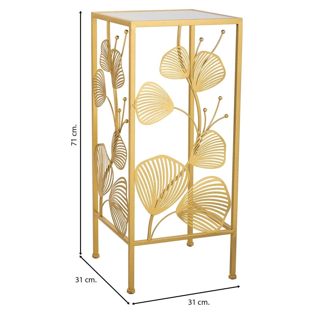 Tavolino angolare quadrato in metallo oro 31x31x71