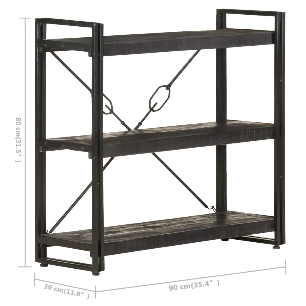 Libreria a 3 Ripiani 90x30x80cm Nero in Legno Massello di Mango 320627