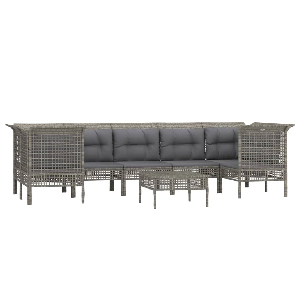 Set di mobili da giardino mobili da esterno set da 8 pezzi con cuscini resina intrecciata grigia 02_0017629