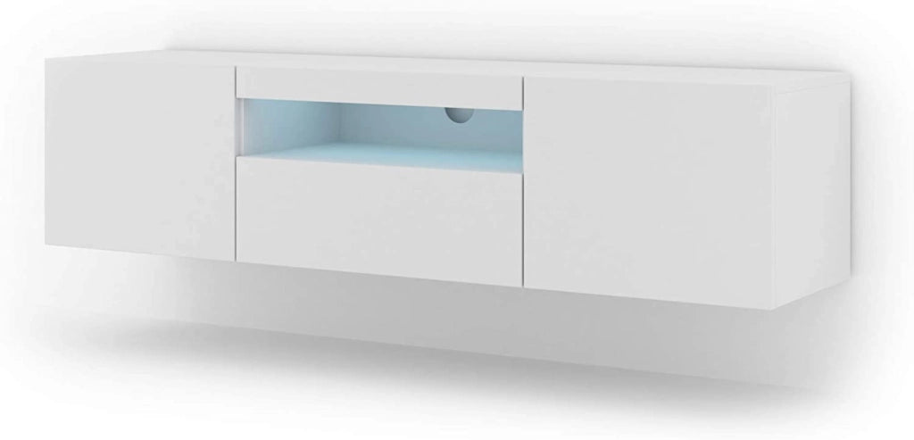 MOBILE TV PIANO TV SOSPESO O A TERRA BIANCO OPACO CON LED 150x37x42cm AURA