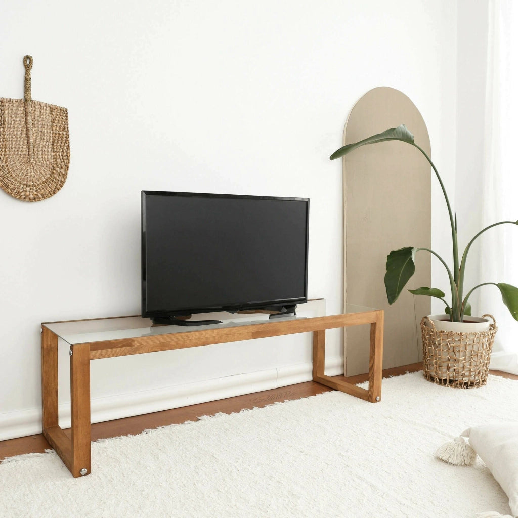 Mobile porta TV Nanauk, Credenza da soggiorno, Armadio basso per TV, Base parete attrezzata, 130x40h40 cm, Quercia