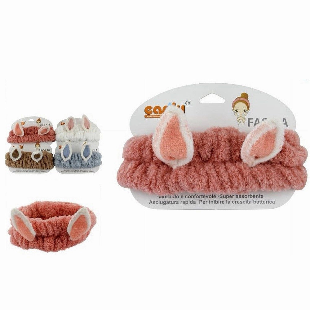 Trade Shop - Fascia Per Capelli Doccia Shampoo Trucco In Spugna Con Orecchie Animaletto 59688 -