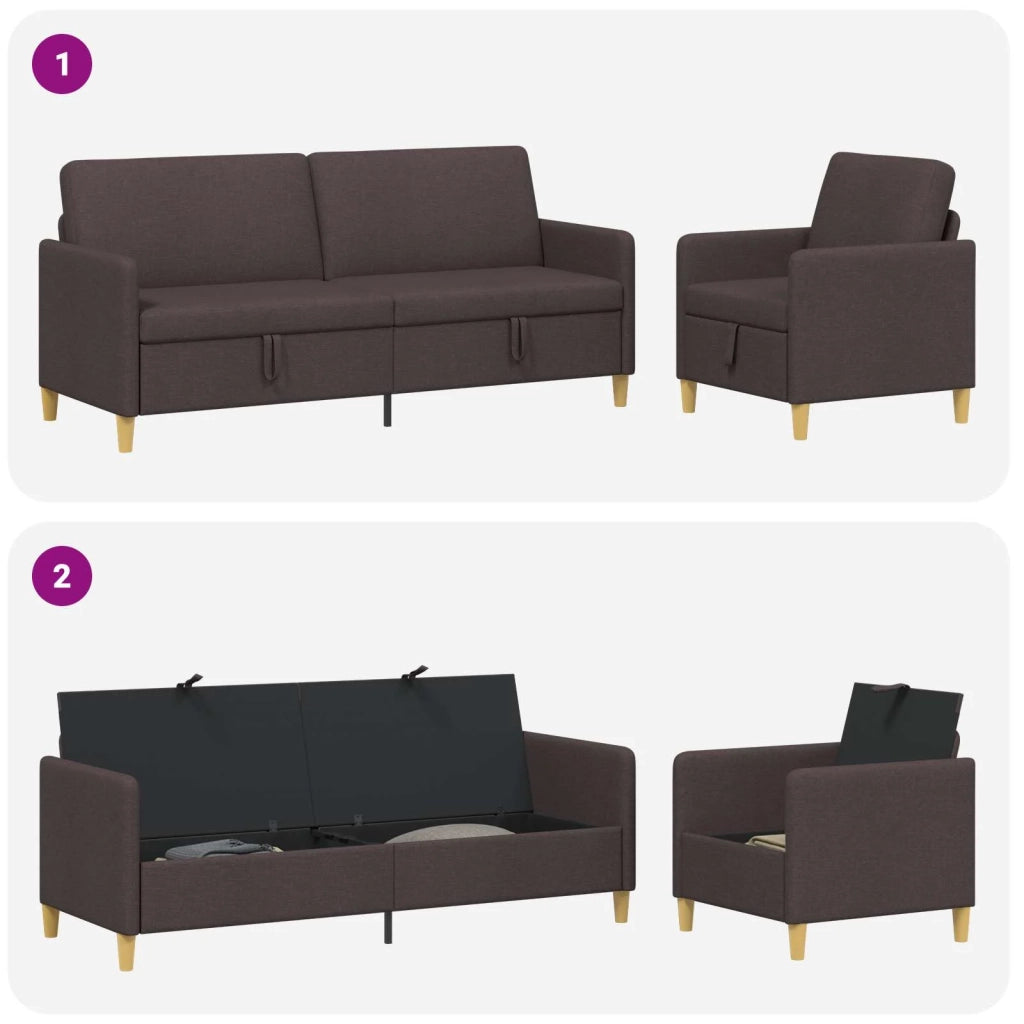Set di Divani con Storage 2 pz Marrone Scuro Poliestere 3429236