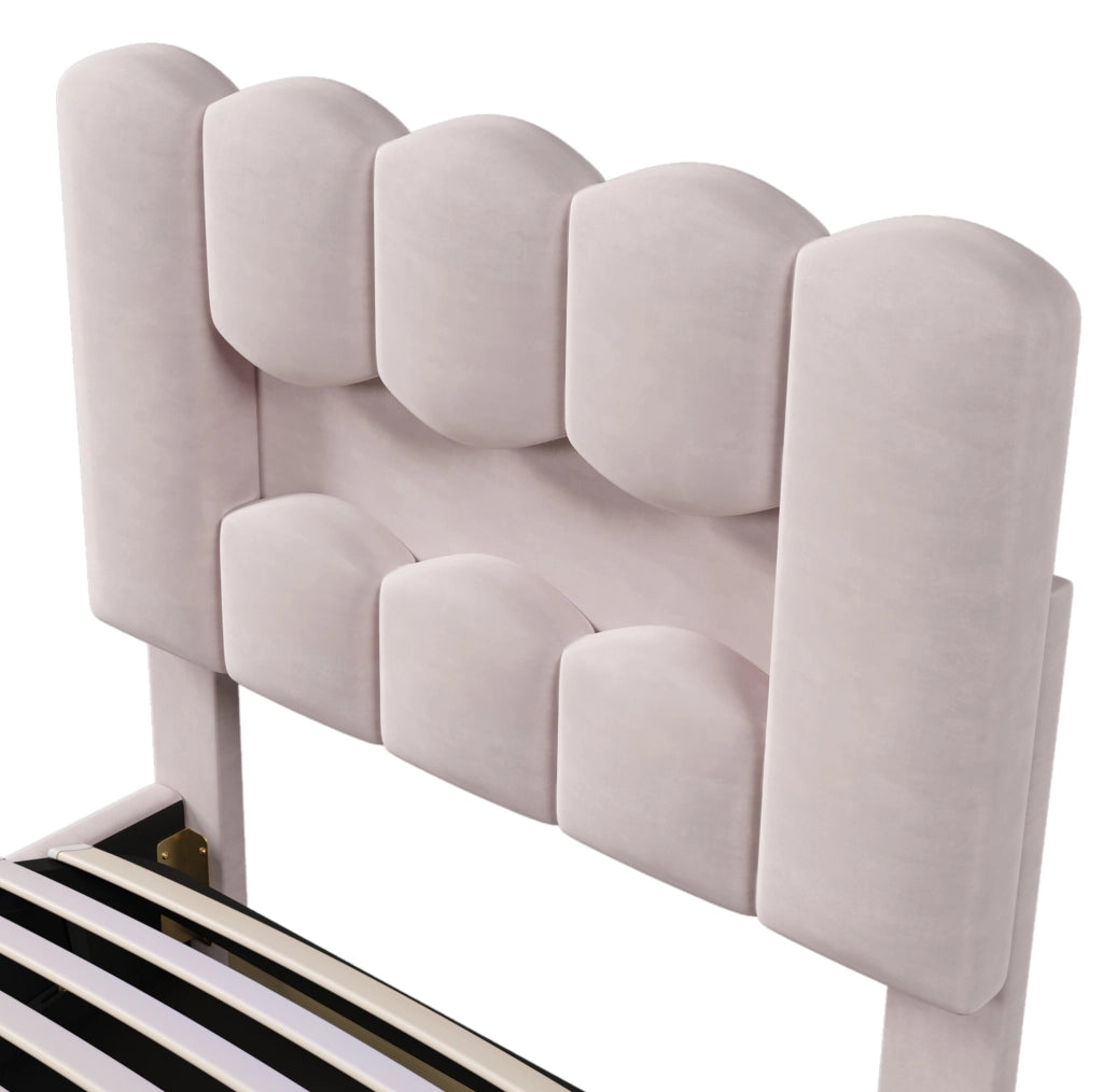 Letto imbottito 90x200 cm con contenitore, LED e testiera regolabile
