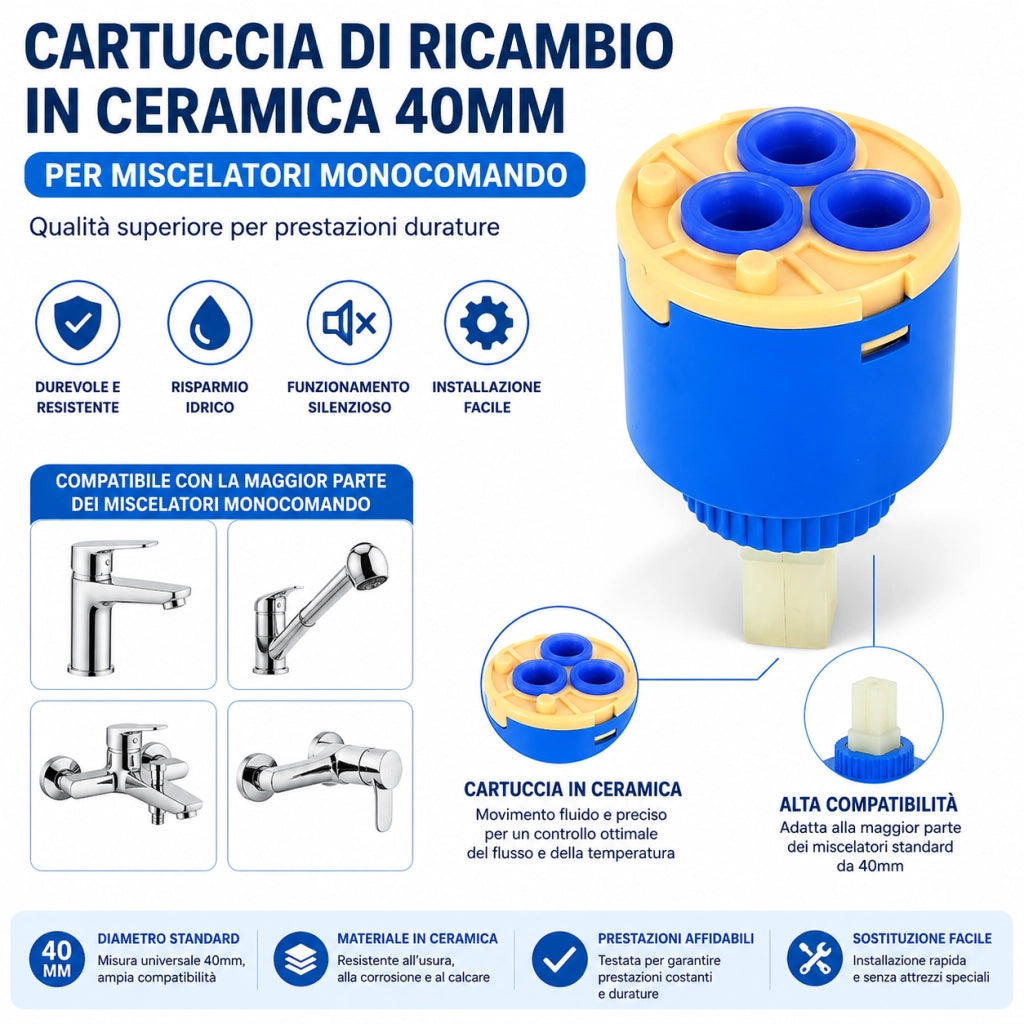 2 Cartucce Cartuccia Per Miscelatore Rubinetto Monocomando Diametro 40mm 52986