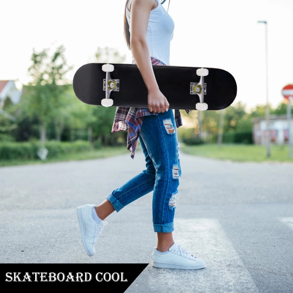 Mini Skateboard in legno con 4 ruote PU antiscivolo resistenti, Skateboard per principiante esperto 80x20cm Nero