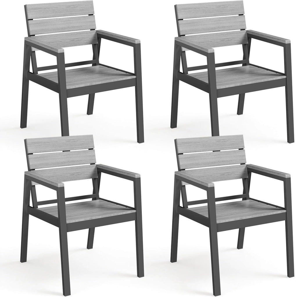 Sedie da Giardino Set di 4, Sedie da Esterno Alluminio Resistenti e Impermeabili con Finitura a Vena di Legno, Seduta di Dimensione Maggiorata che Supporta 160 kg, Facili da Pulire, Naturale