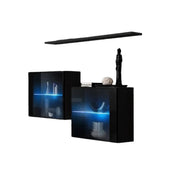 Set di mobili da soggiorno SWITCH SBIII - Design moderno - Nero lucido - Porte in vetro con LED integrato