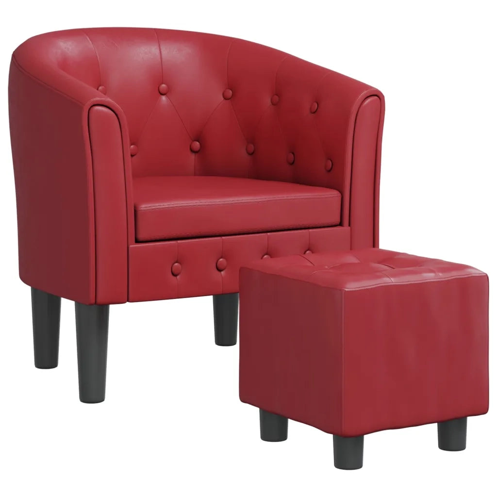 Poltrona a Pozzetto con Poggiapiedi Rosso Vino in Similpelle 356467